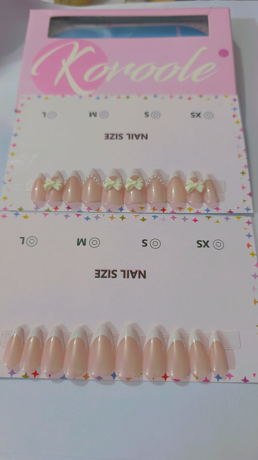 3 nail sets with full nail application kit (peach, french tip, french tip with bow art)