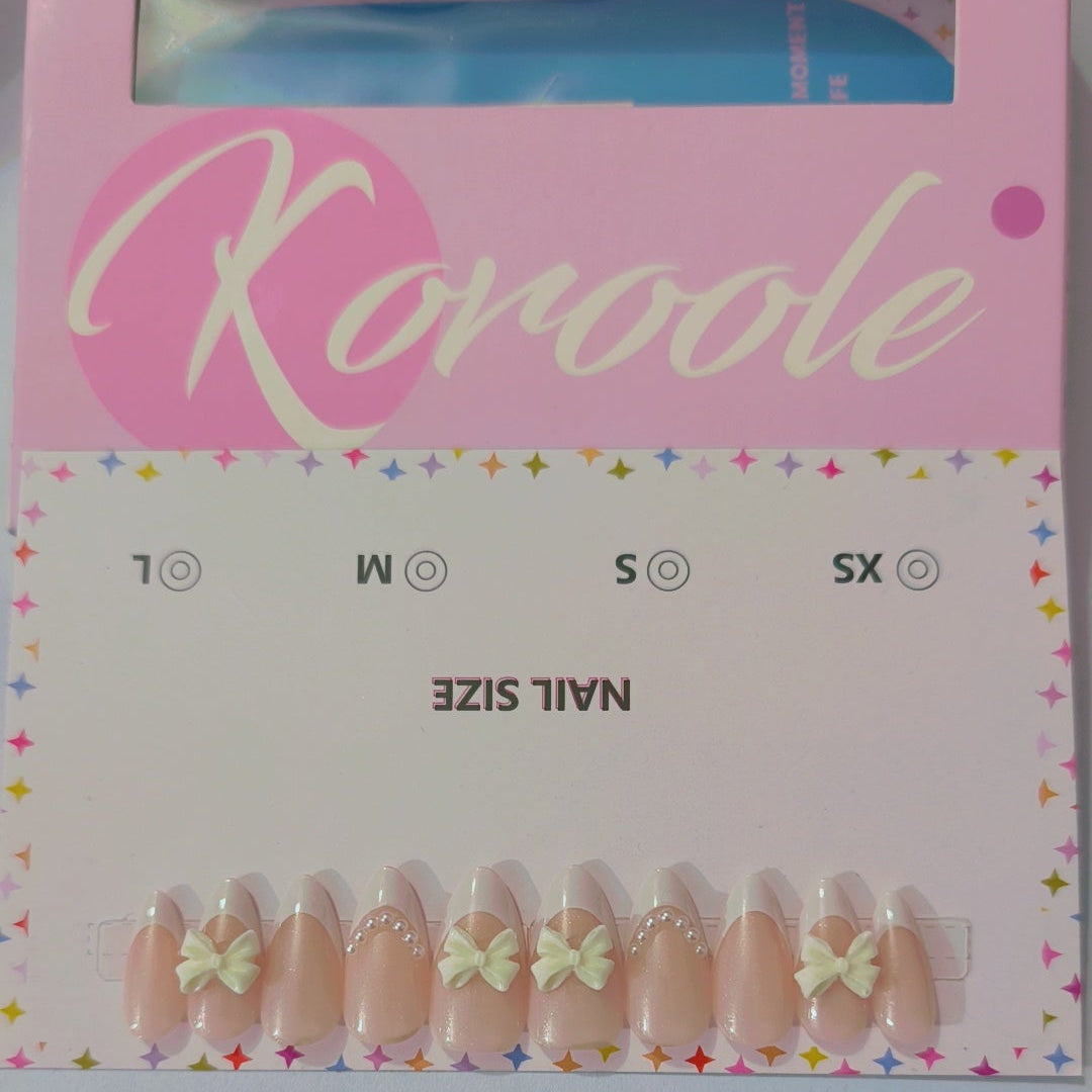 3 nail sets with full nail application kit (peach, french tip, french tip with bow art)