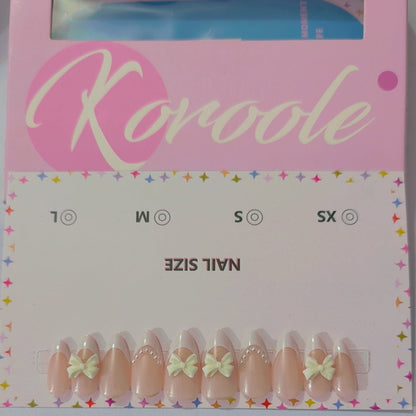 3 nail sets with full nail application kit (peach, french tip, french tip with bow art)