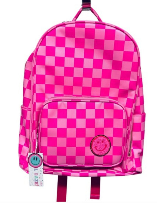 Danbar Global Scool Daze Girls Hot Pink Checkered Smiley Face School Backpack