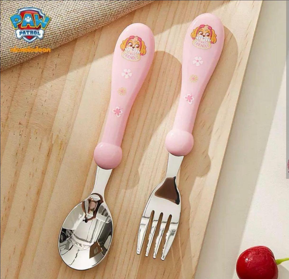 Stainless steel spoon-fork set ( 2 sets : pink set and blue set )