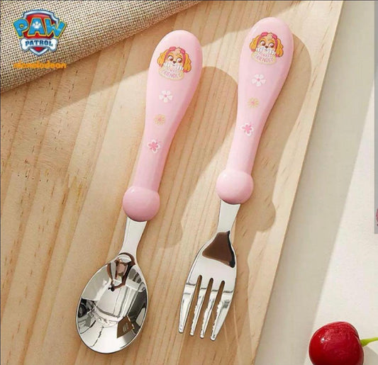 Stainless steel spoon-fork set ( 2 sets : pink set and blue set )