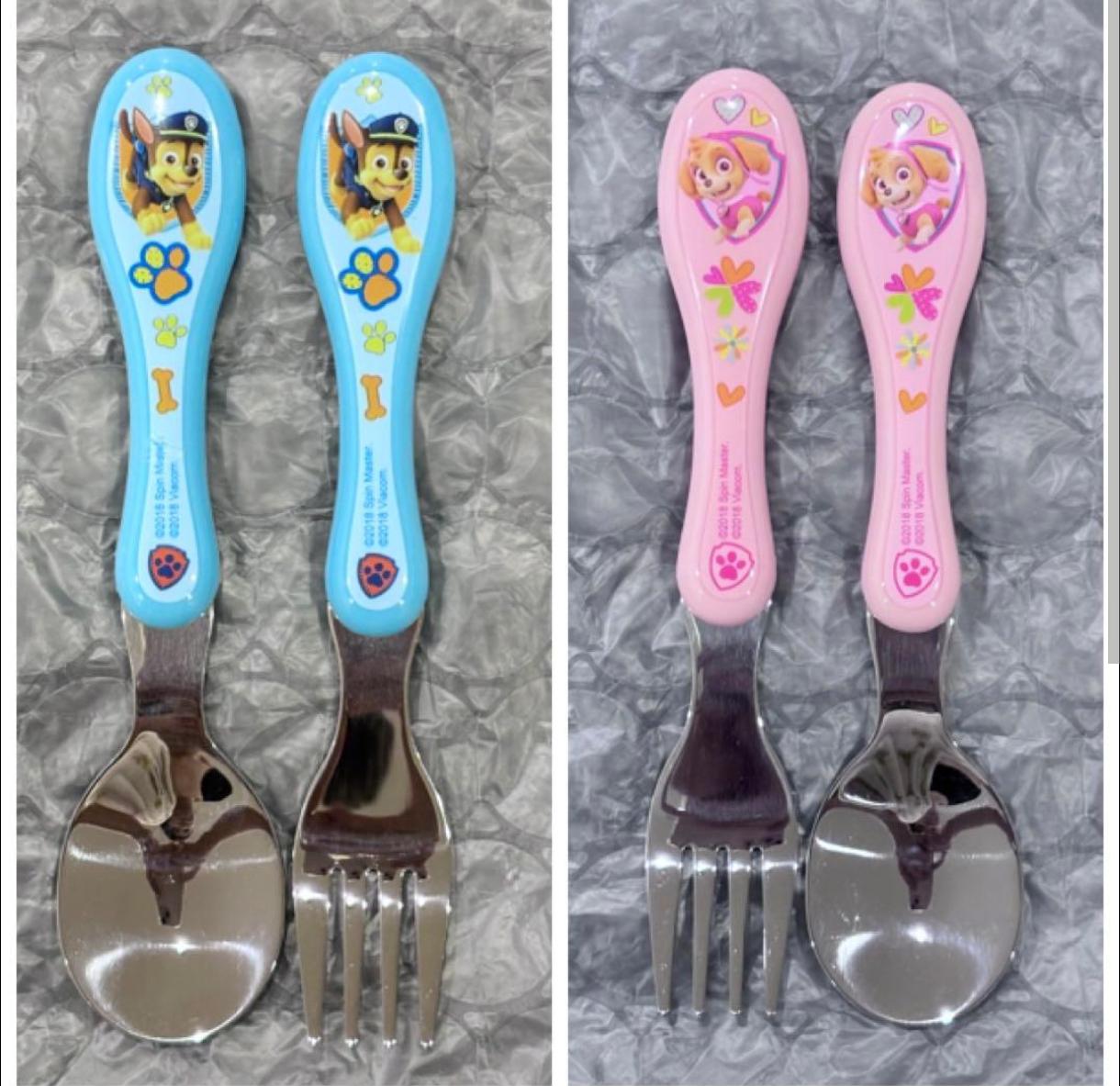 Stainless steel spoon-fork set ( 2 sets : pink set and blue set )