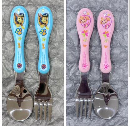 Stainless steel spoon-fork set ( 2 sets : pink set and blue set )