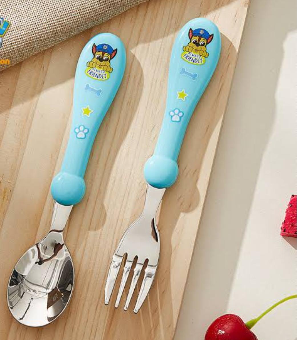 Stainless steel spoon-fork set ( 2 sets : pink set and blue set )