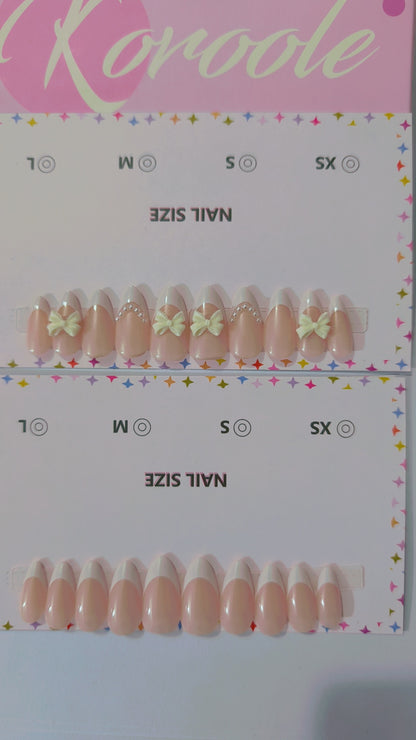 3 nail sets with full nail application kit (peach, french tip, french tip with bow art)